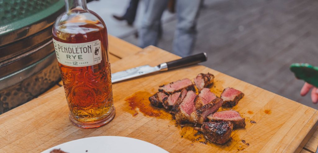 Grilling meat with whiskey